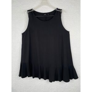 Rafaella Womens Black Sleeveless Ruffle Hem Blouse Top Silver Hardware Size L